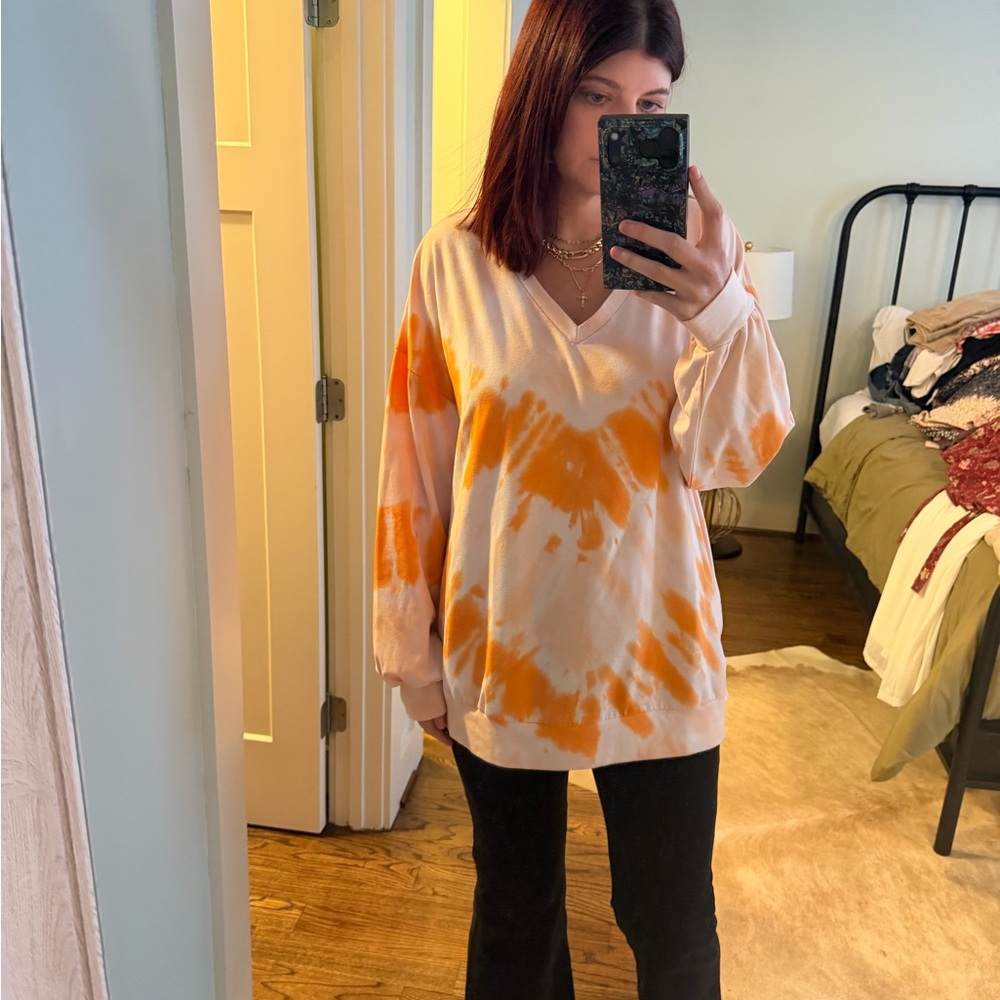Tie-Dye V-Neck sweatshirt - Orange/White Size S oversized